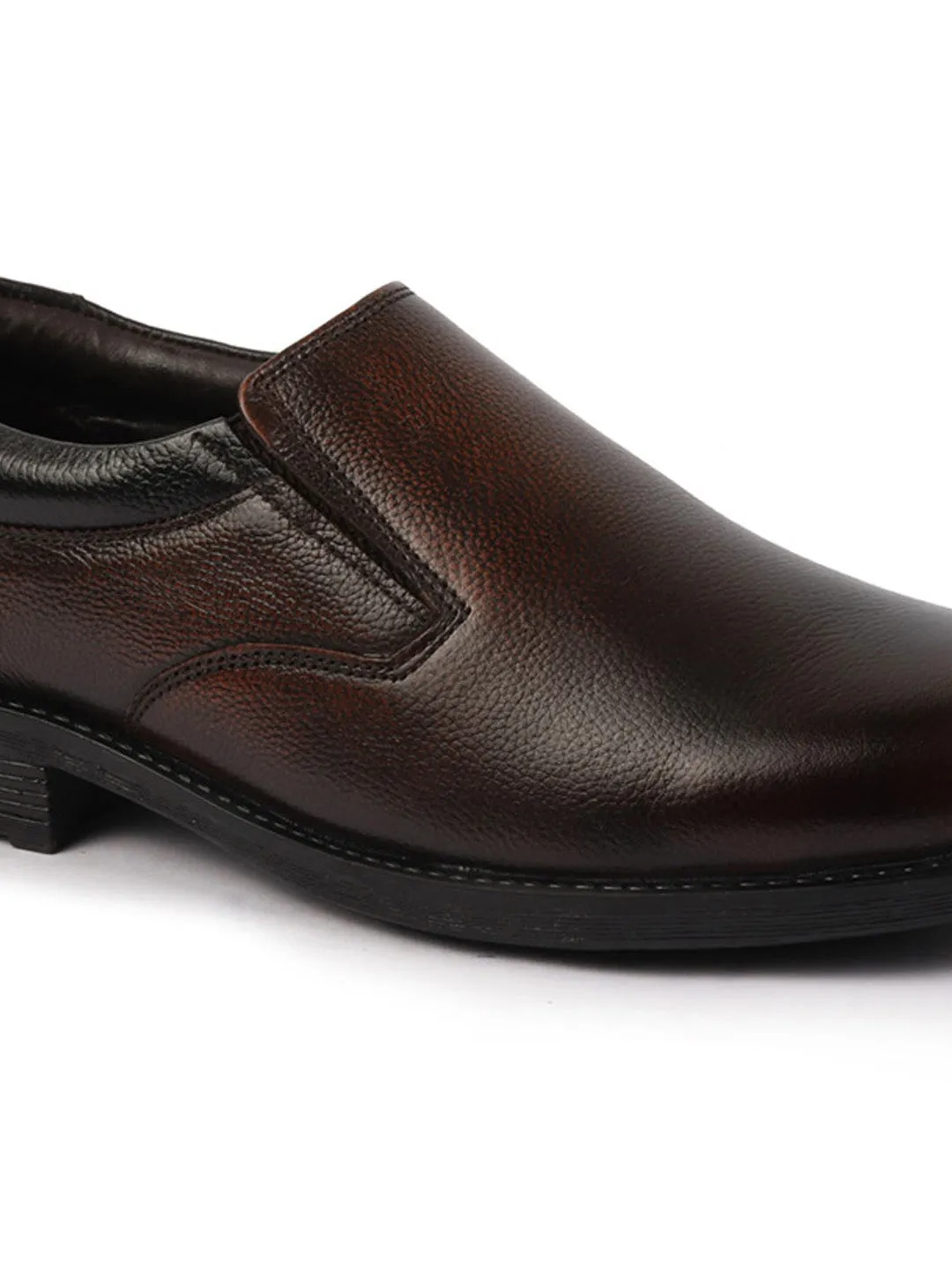 Men Tan Genuine Burnish Leather Formal Dress Slip On Shoes With Memory Cushion Footbed For Office|Work|Loafer|Half Shoes|Cut Shoe