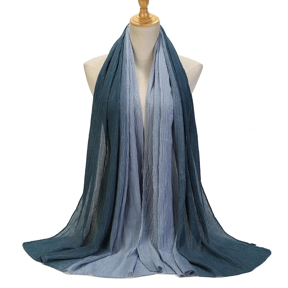 MSL332  Color matching wrinkled scarf women's head scarf gradient color silk scarf wholesale