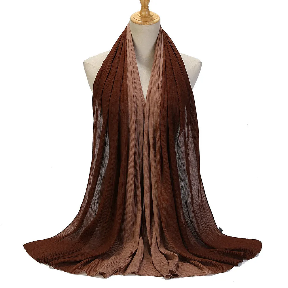MSL332  Color matching wrinkled scarf women's head scarf gradient color silk scarf wholesale
