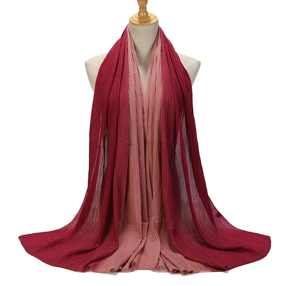 MSL332  Color matching wrinkled scarf women's head scarf gradient color silk scarf wholesale