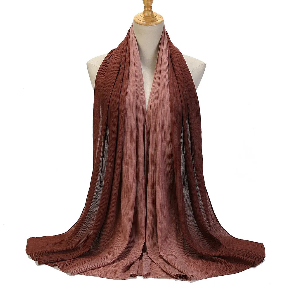 MSL332  Color matching wrinkled scarf women's head scarf gradient color silk scarf wholesale