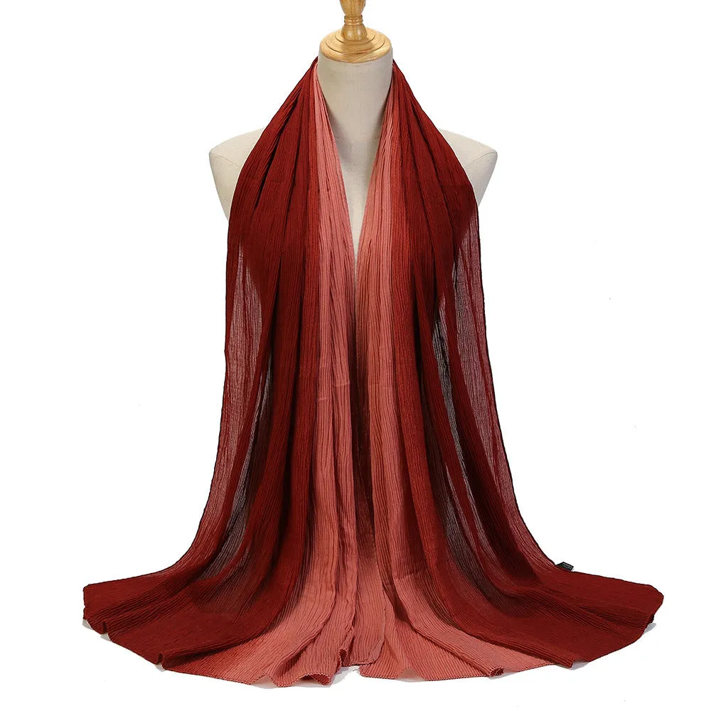 MSL332  Color matching wrinkled scarf women's head scarf gradient color silk scarf wholesale
