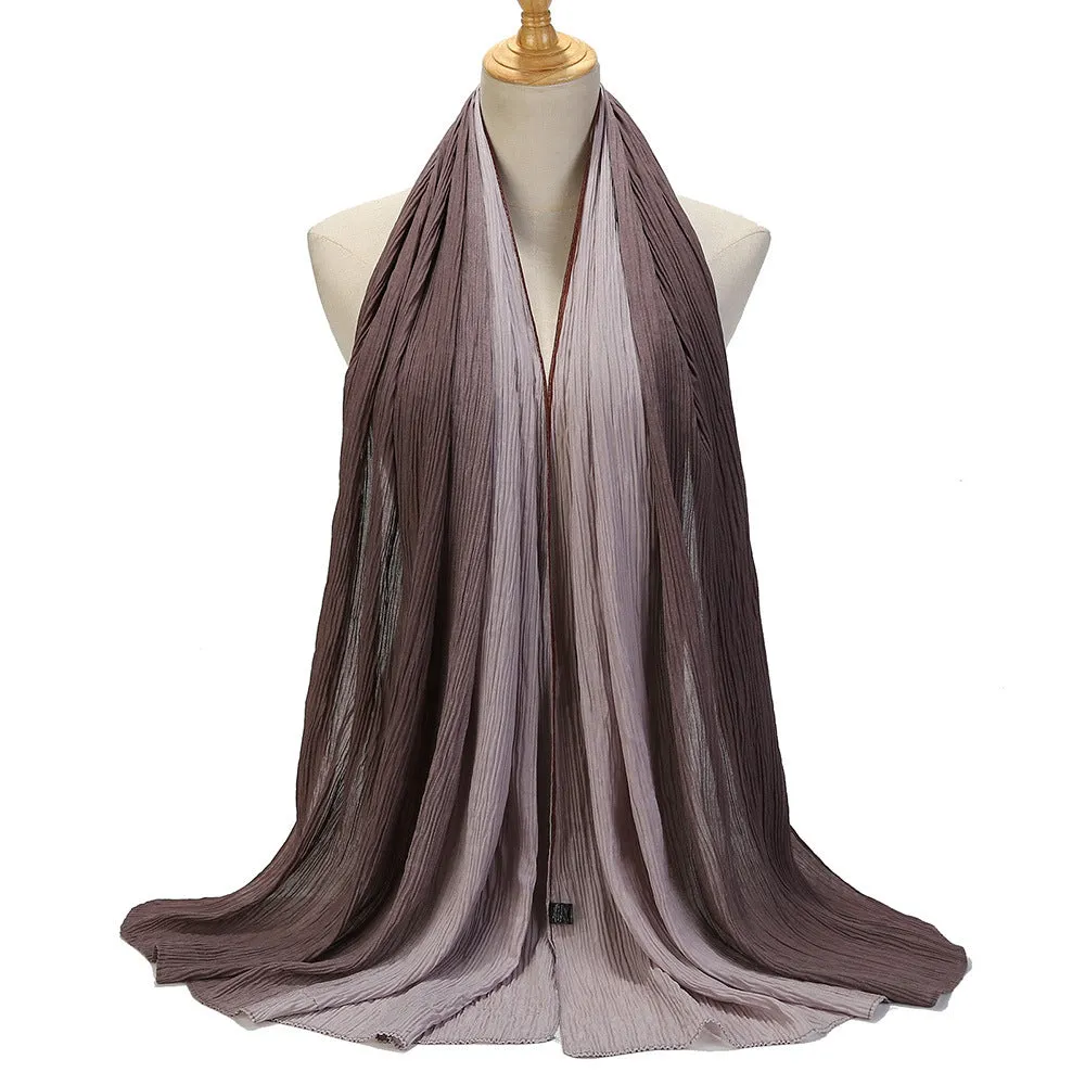 MSL332  Color matching wrinkled scarf women's head scarf gradient color silk scarf wholesale