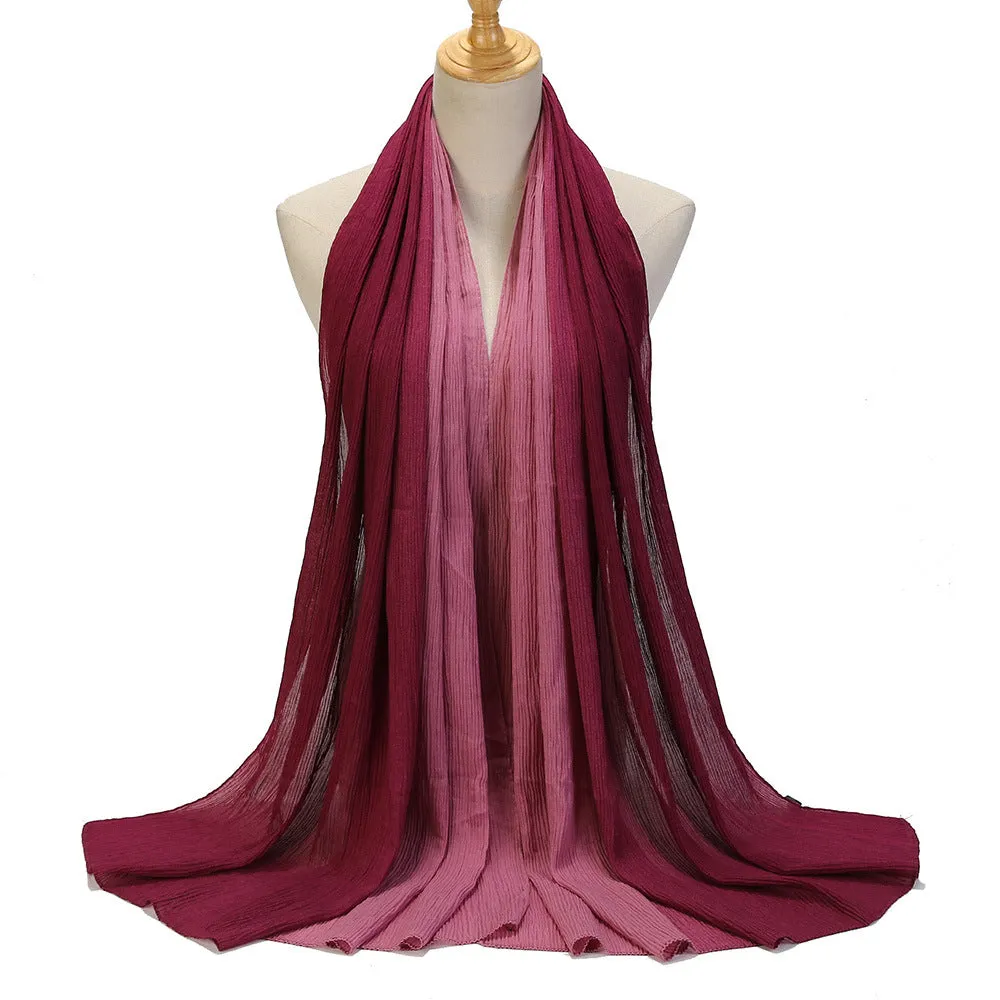 MSL332  Color matching wrinkled scarf women's head scarf gradient color silk scarf wholesale