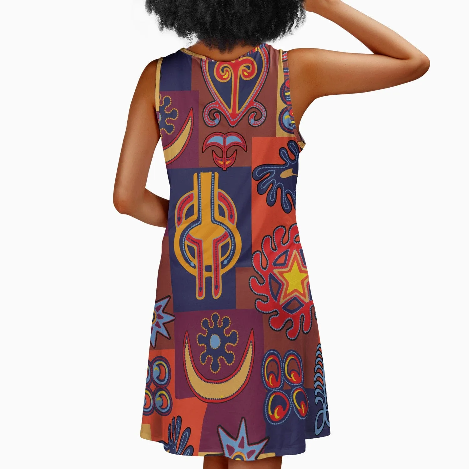 Multicolor Adinkra Symbols Summer Dress