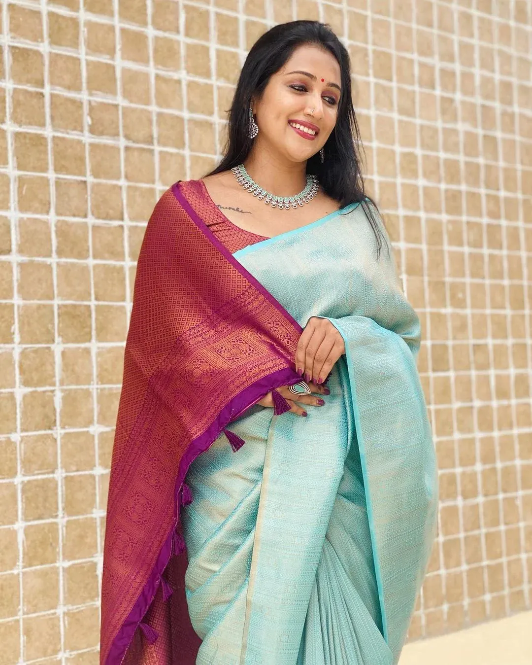 Pleasant Firozi Soft Silk Saree With Excellent Blouse Piece