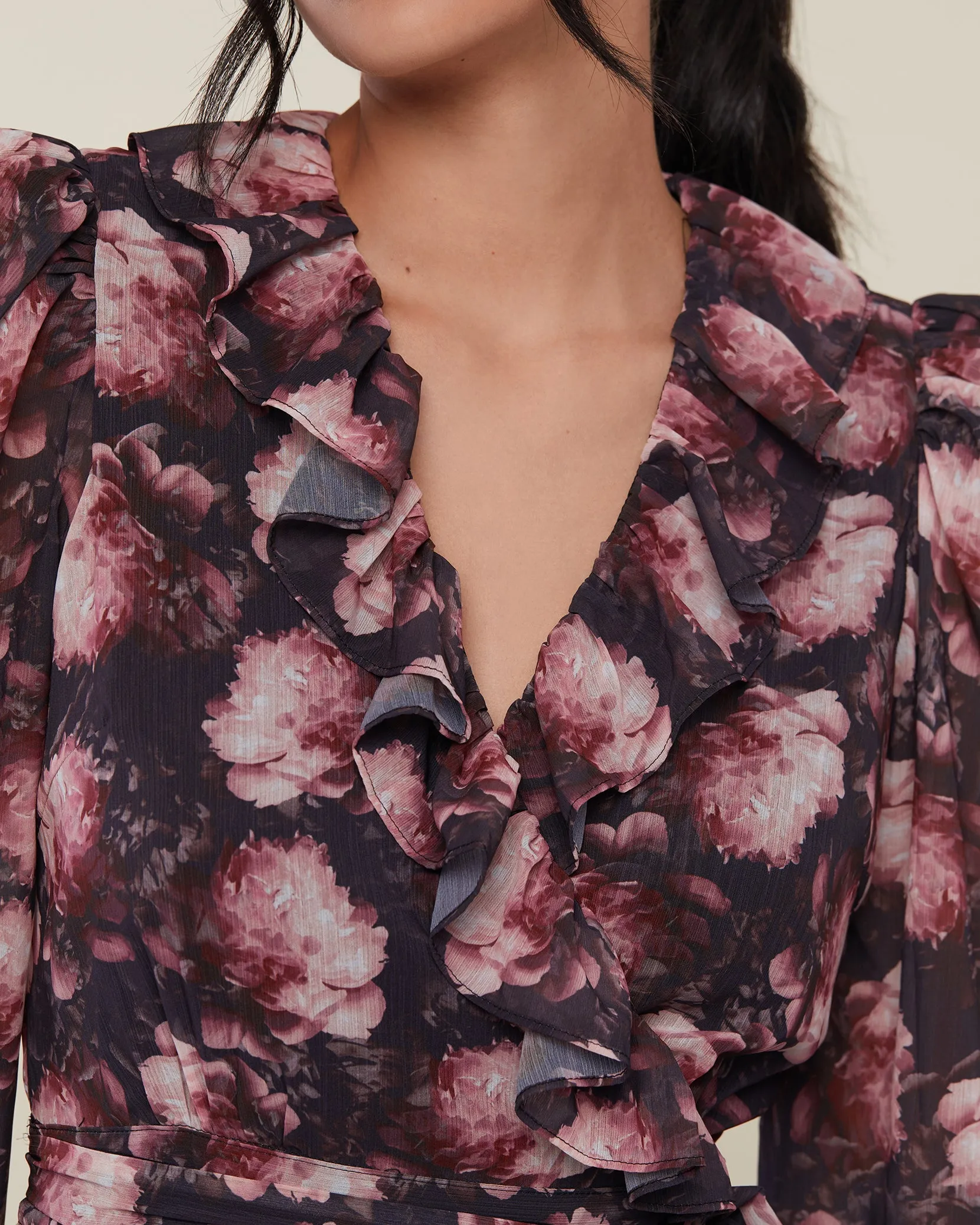 Printed Chiffon Wrap Mini Dress