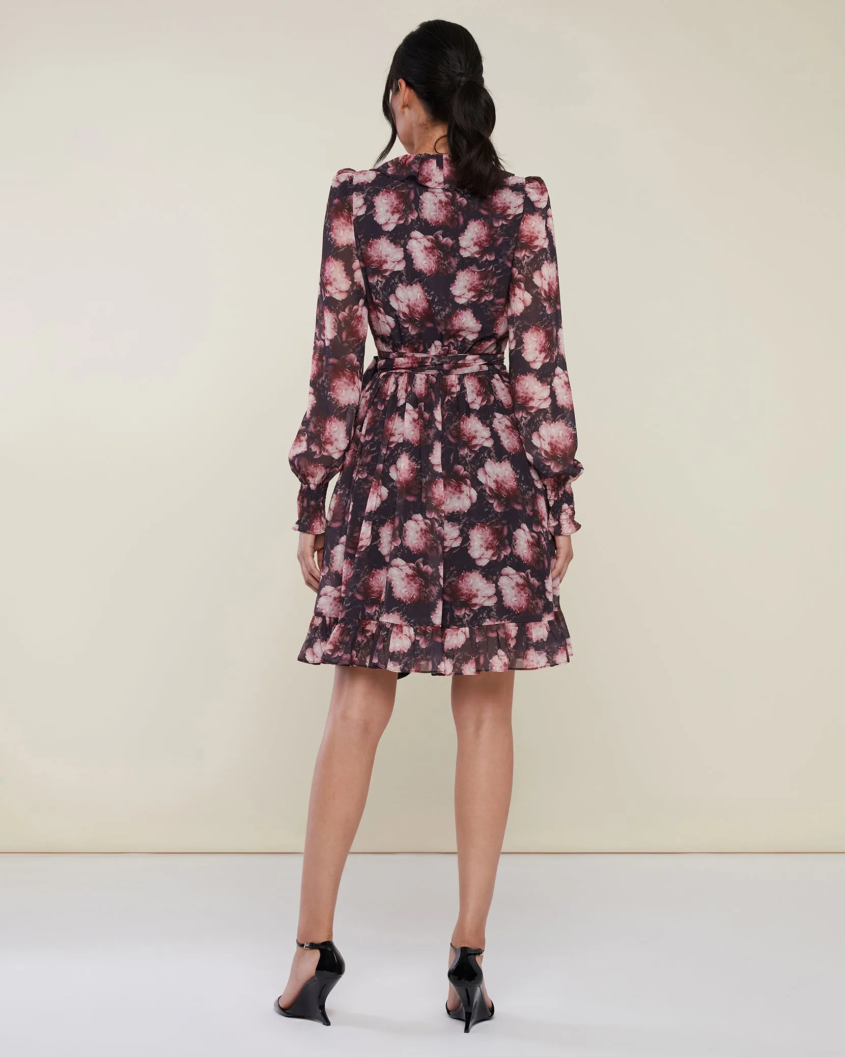 Printed Chiffon Wrap Mini Dress