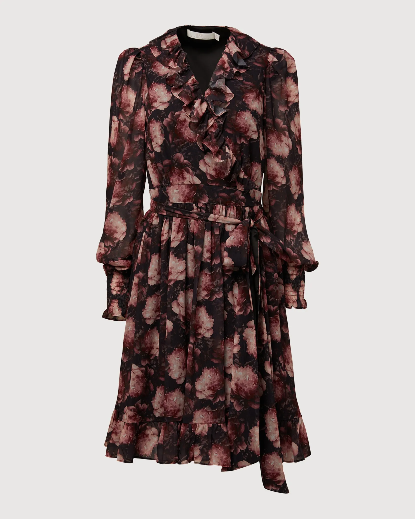 Printed Chiffon Wrap Mini Dress