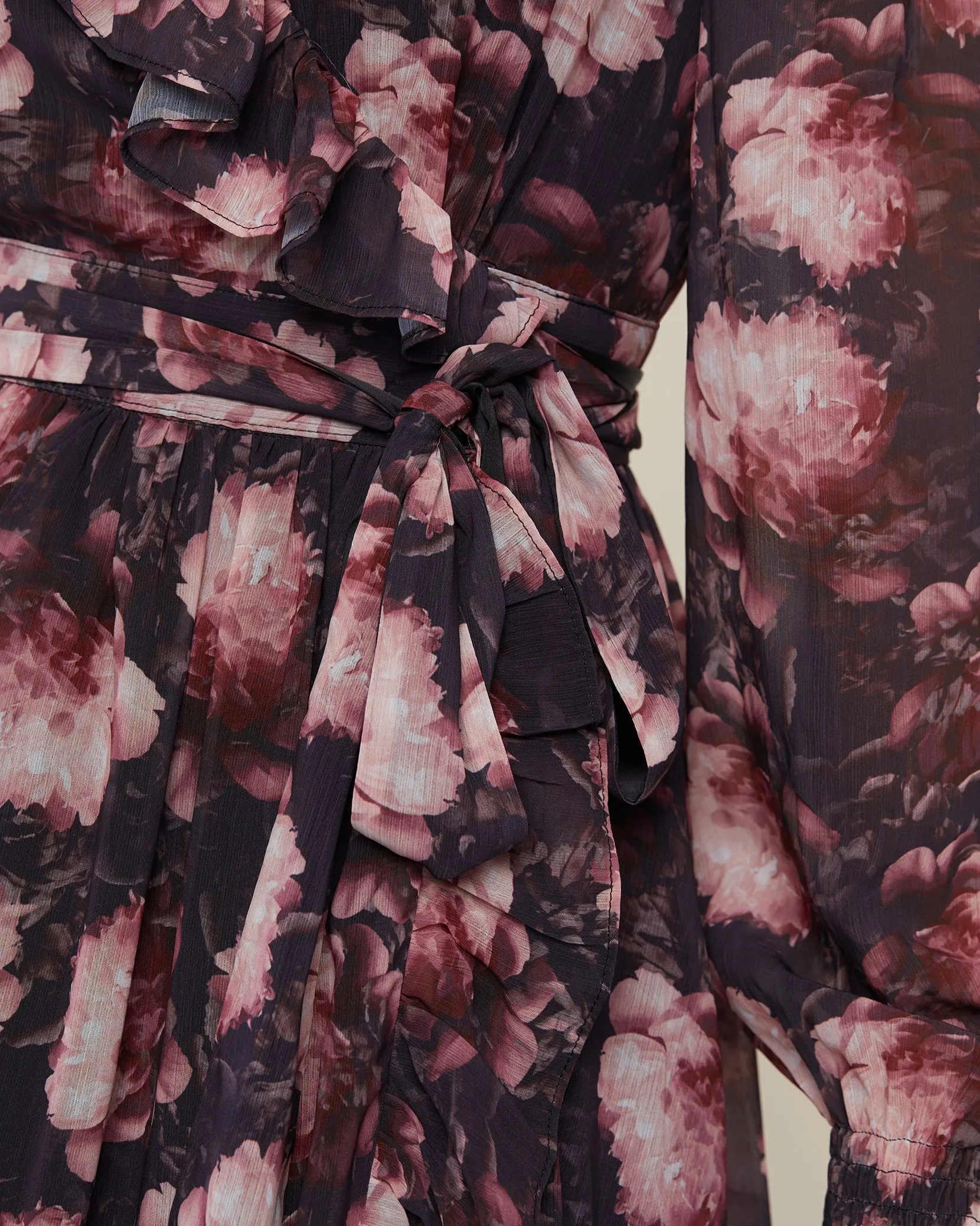 Printed Chiffon Wrap Mini Dress