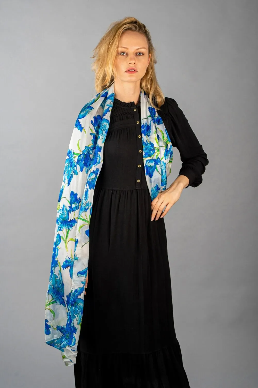 Rainbow Range| Large Silk Scarf Iris Blue