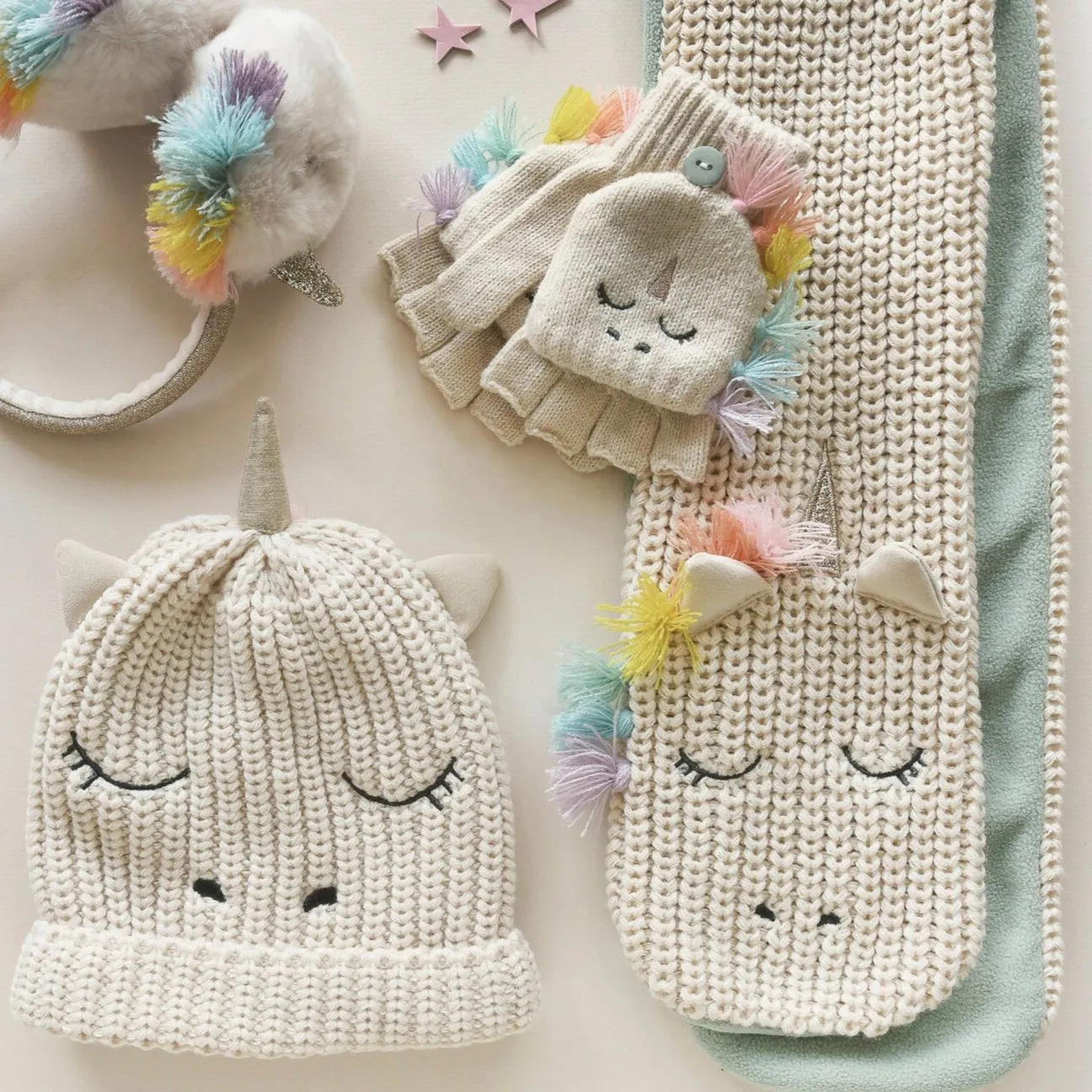 Rainbow Unicorn Knitted Gloves
