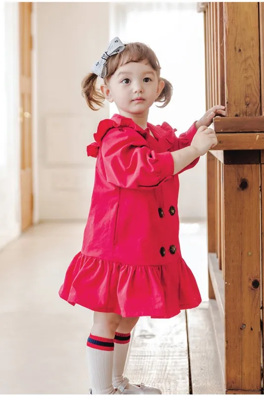 Red Loose Mid-Length Trench Coat