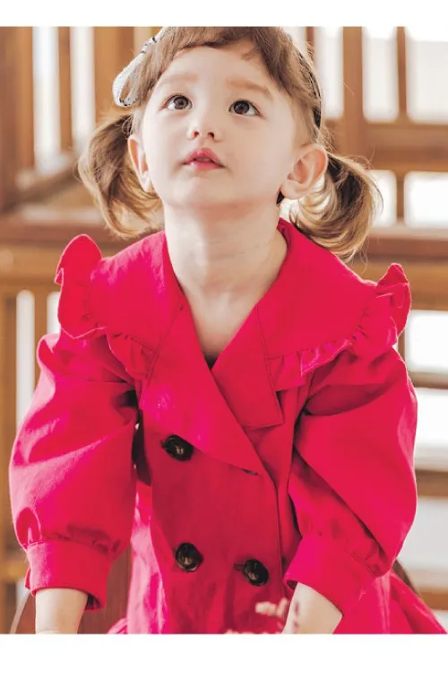 Red Loose Mid-Length Trench Coat