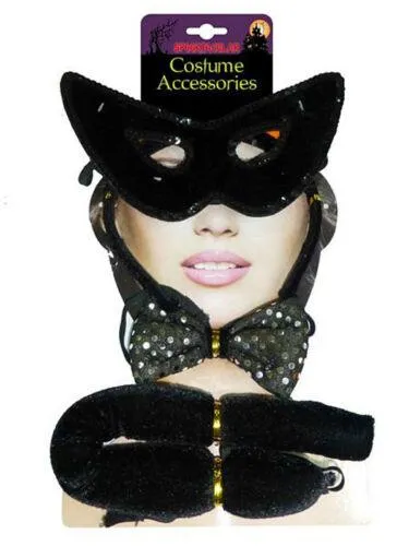 Sexy Sequinned Cat Women Petticoat Tutu Skirt Vest Eye Mask Bow Tie Headband Set