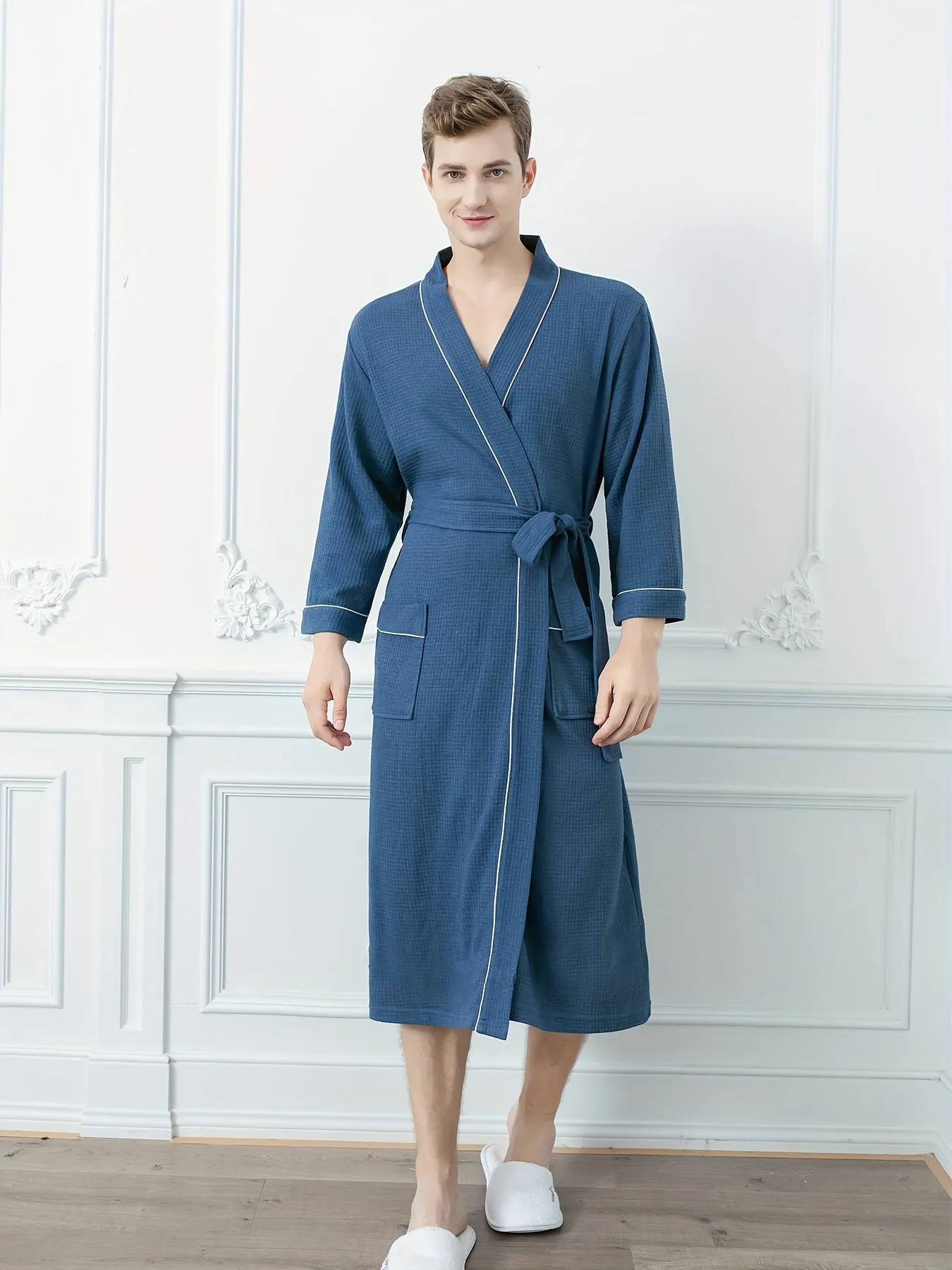 Ultra-Soft Mens Breathable Bathrobe - Quick Drying, Comfy, Solid Color, Belted, Couple Style, Perfect for Home Pajamas Wear, Loungewear, Sleepwear, and Relaxation - Ideal Gift for Him