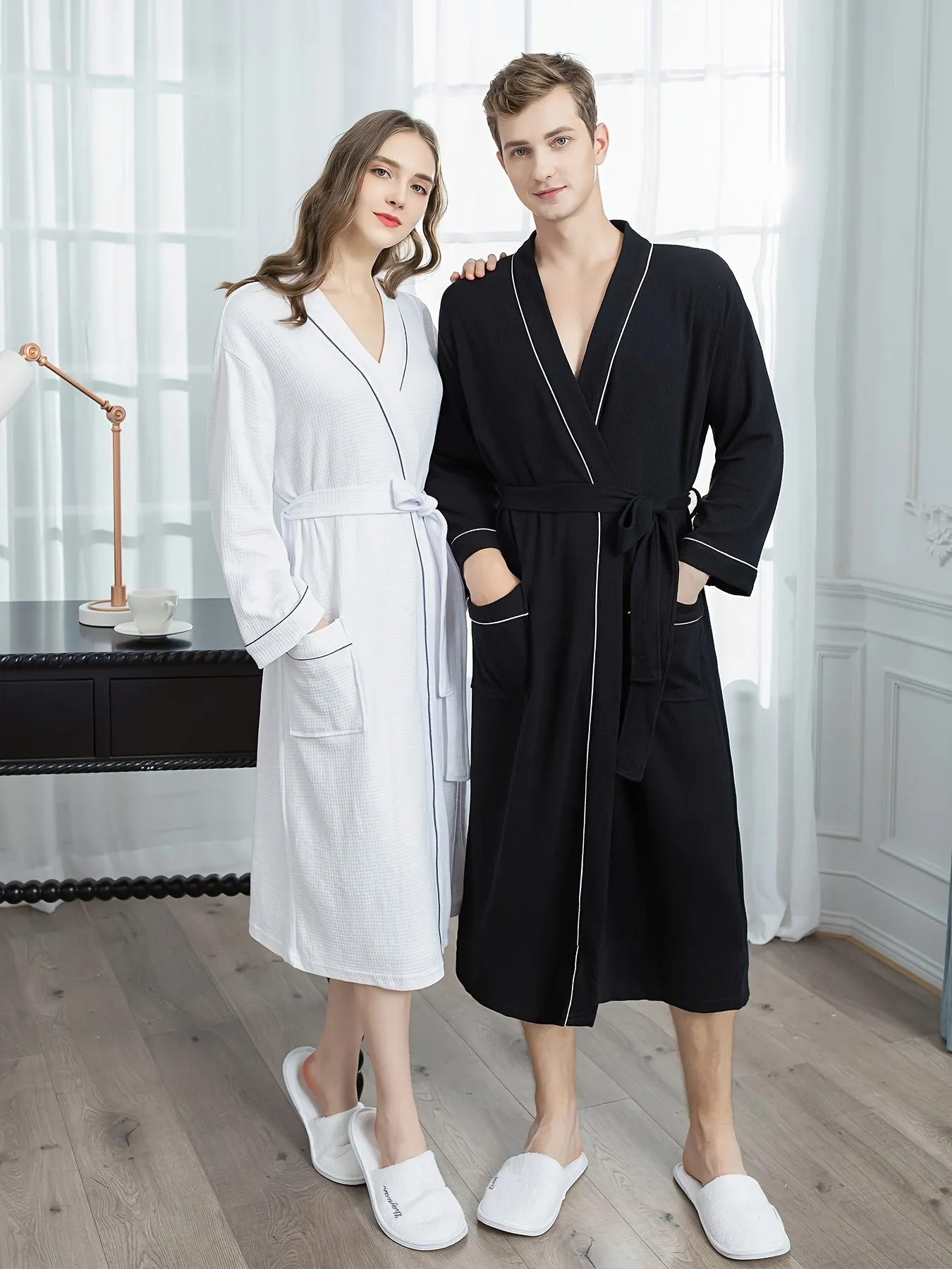 Ultra-Soft Mens Breathable Bathrobe - Quick Drying, Comfy, Solid Color, Belted, Couple Style, Perfect for Home Pajamas Wear, Loungewear, Sleepwear, and Relaxation - Ideal Gift for Him