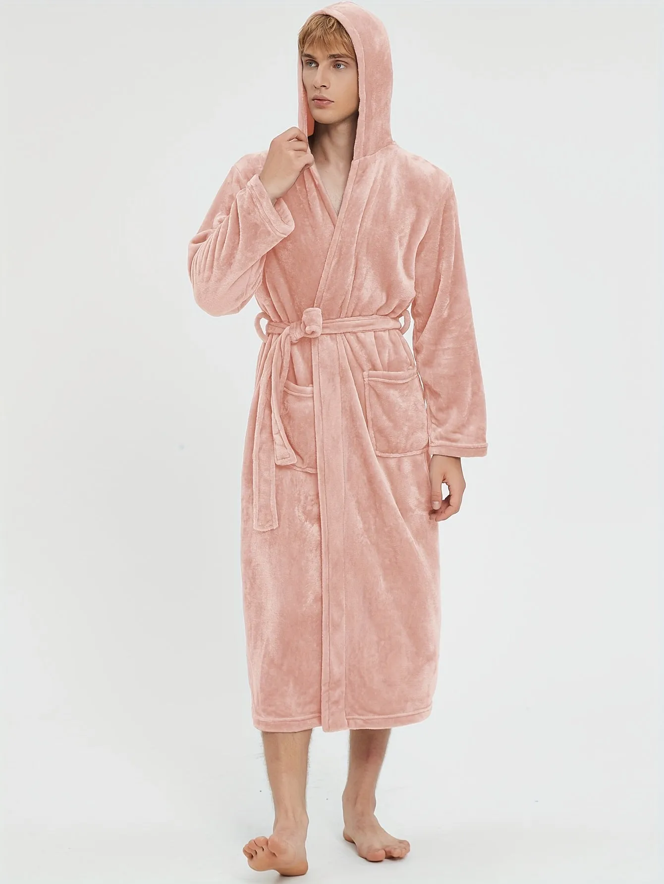 Ultra-Soft Men's Fleece Robe - Comfy Hooded Pajamas with Pocket, Hair Dry Hat, and Kimono Design for Cozy Nightwear After Bath or Lounging at Home