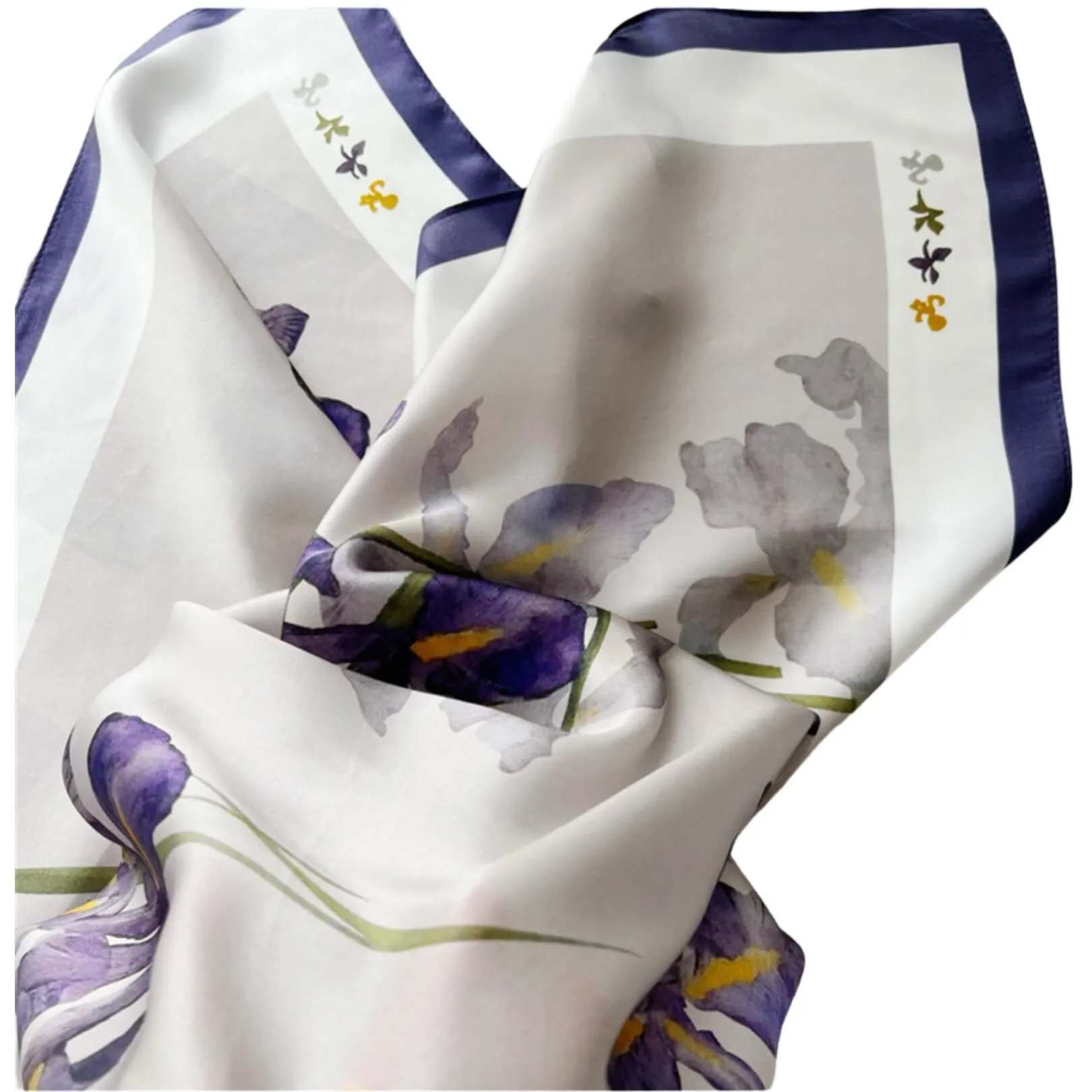 Watercolor Iris Pure Mulberry Silk Scarf Bandana