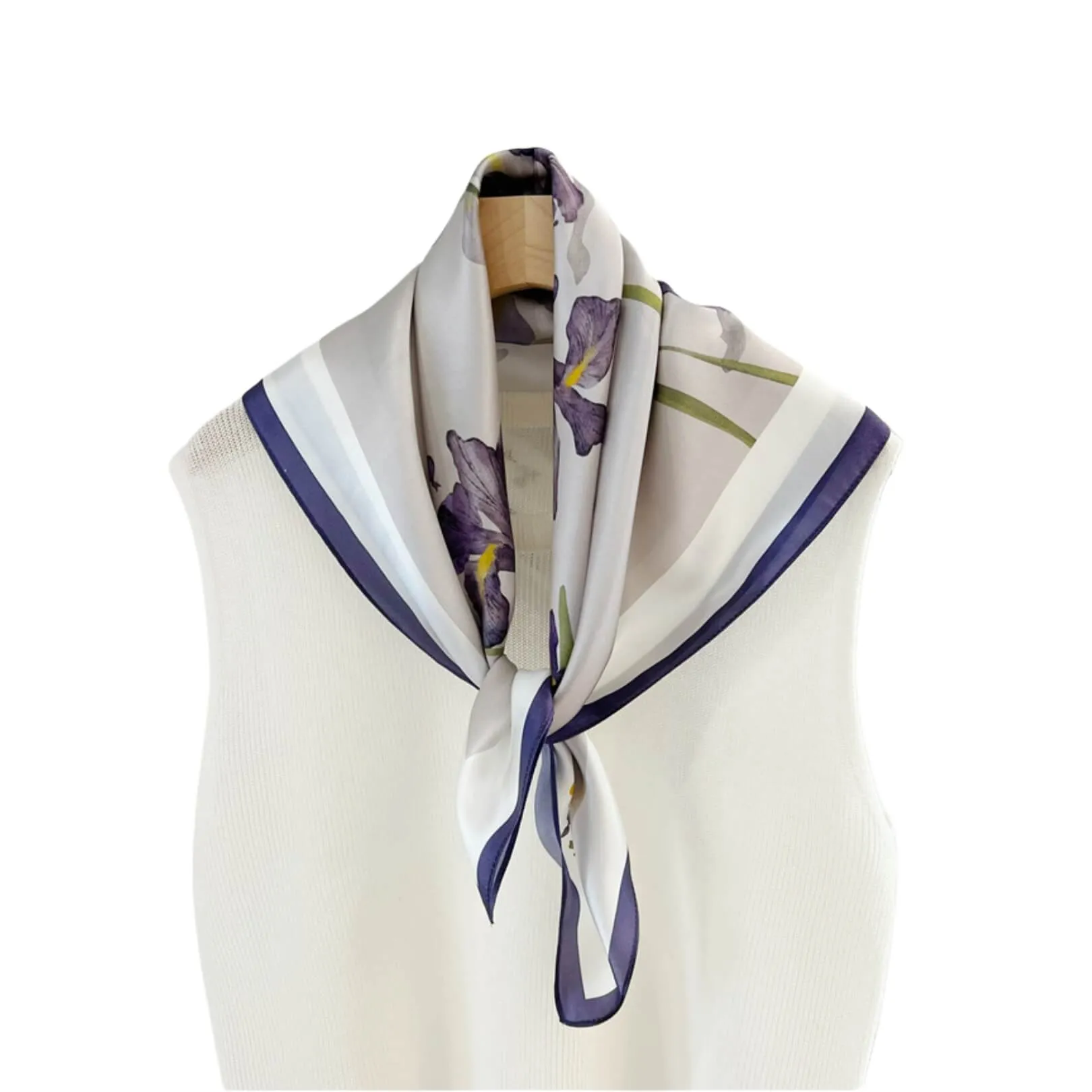 Watercolor Iris Pure Mulberry Silk Scarf Bandana